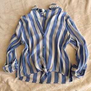 Blue and White Striped Women's Top